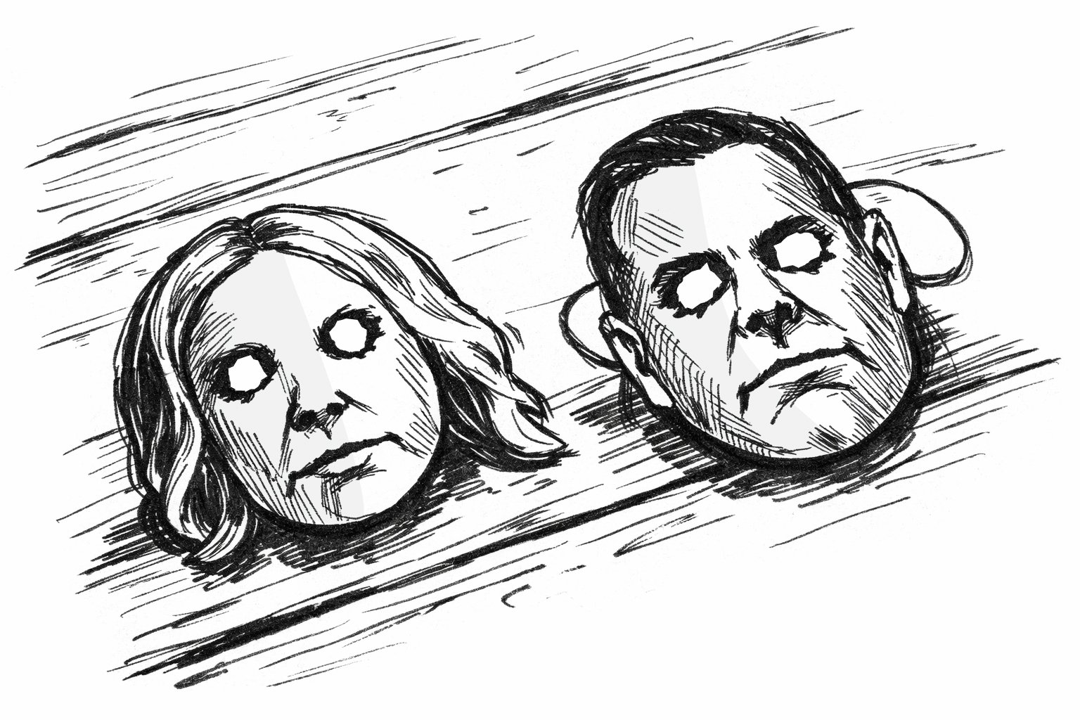 Cardboard masks of Deborah Meaden & Peter Jones