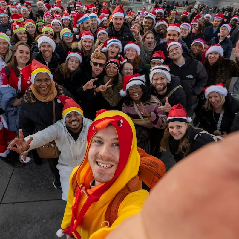 Players in Santa hats mid-hunt